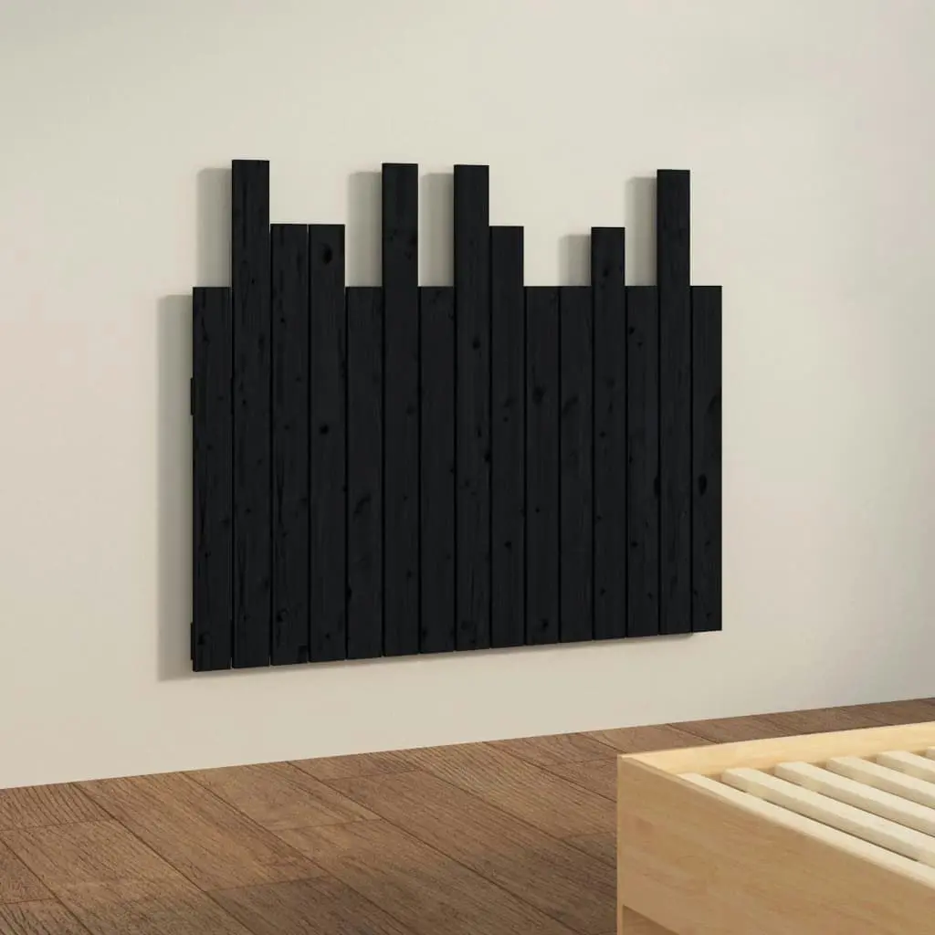 Wall Headboard Black 95.5x3x80 cm Solid Wood Pine 824787