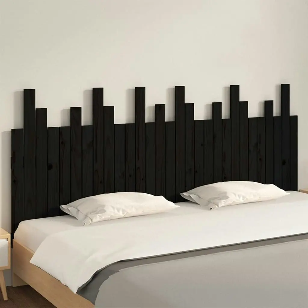 Wall Headboard Black 185x3x80 cm Solid Wood Pine 824817