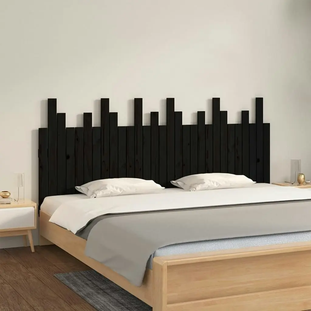 Wall Headboard Black 185x3x80 cm Solid Wood Pine 824817