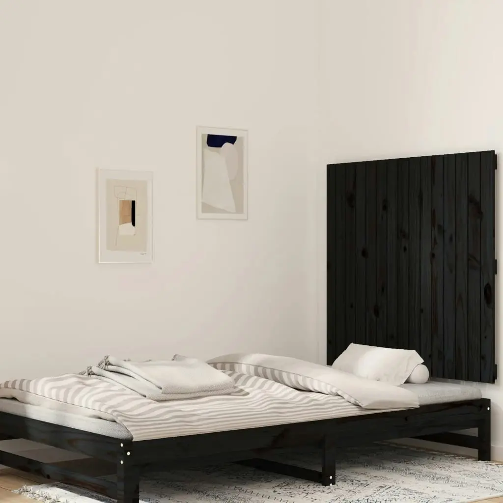 Wall Headboard Black 95.5x3x90 cm Solid Wood Pine 824887