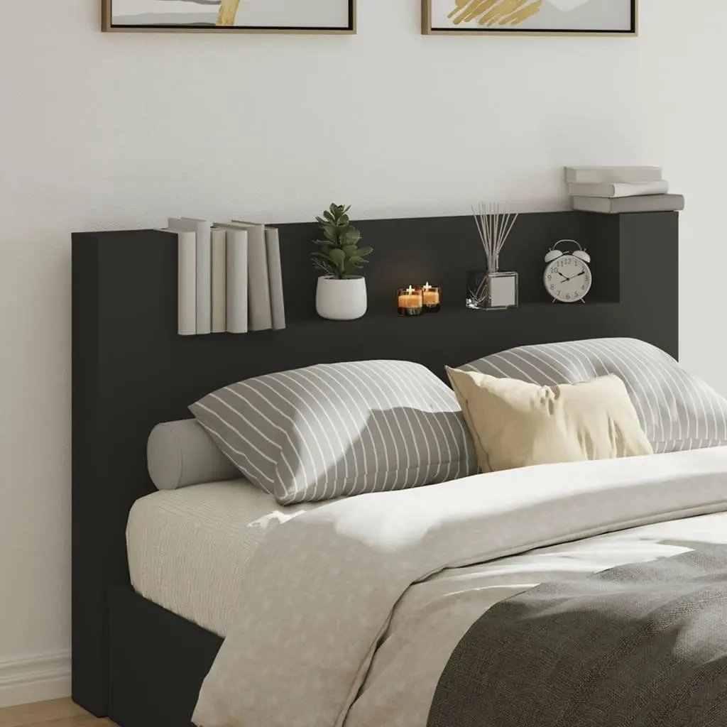 Headboard Cabinet with LED Black 160x16.5x103.5 cm 839253