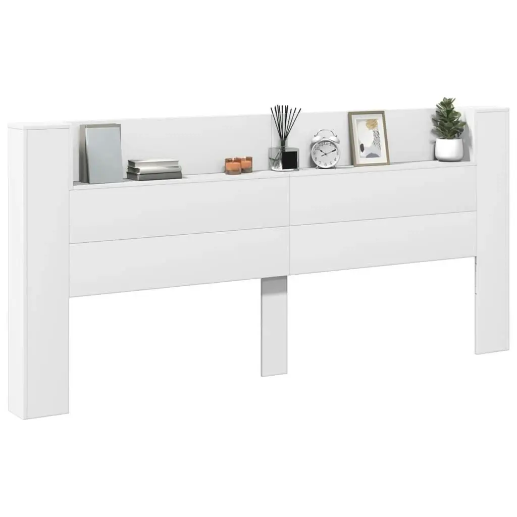 Headboard Cabinet with LED White 220x16.5x103.5 cm 839273