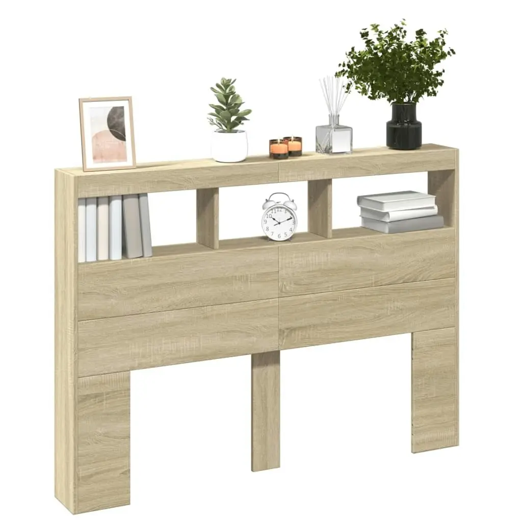 Headboard Cabinet with LED Sonoma Oak 140x17x102 cm 839198