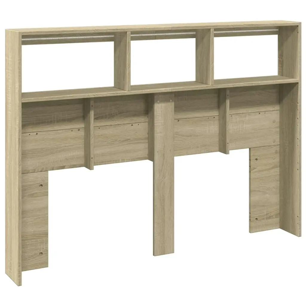 Headboard Cabinet with LED Sonoma Oak 140x17x102 cm 839198