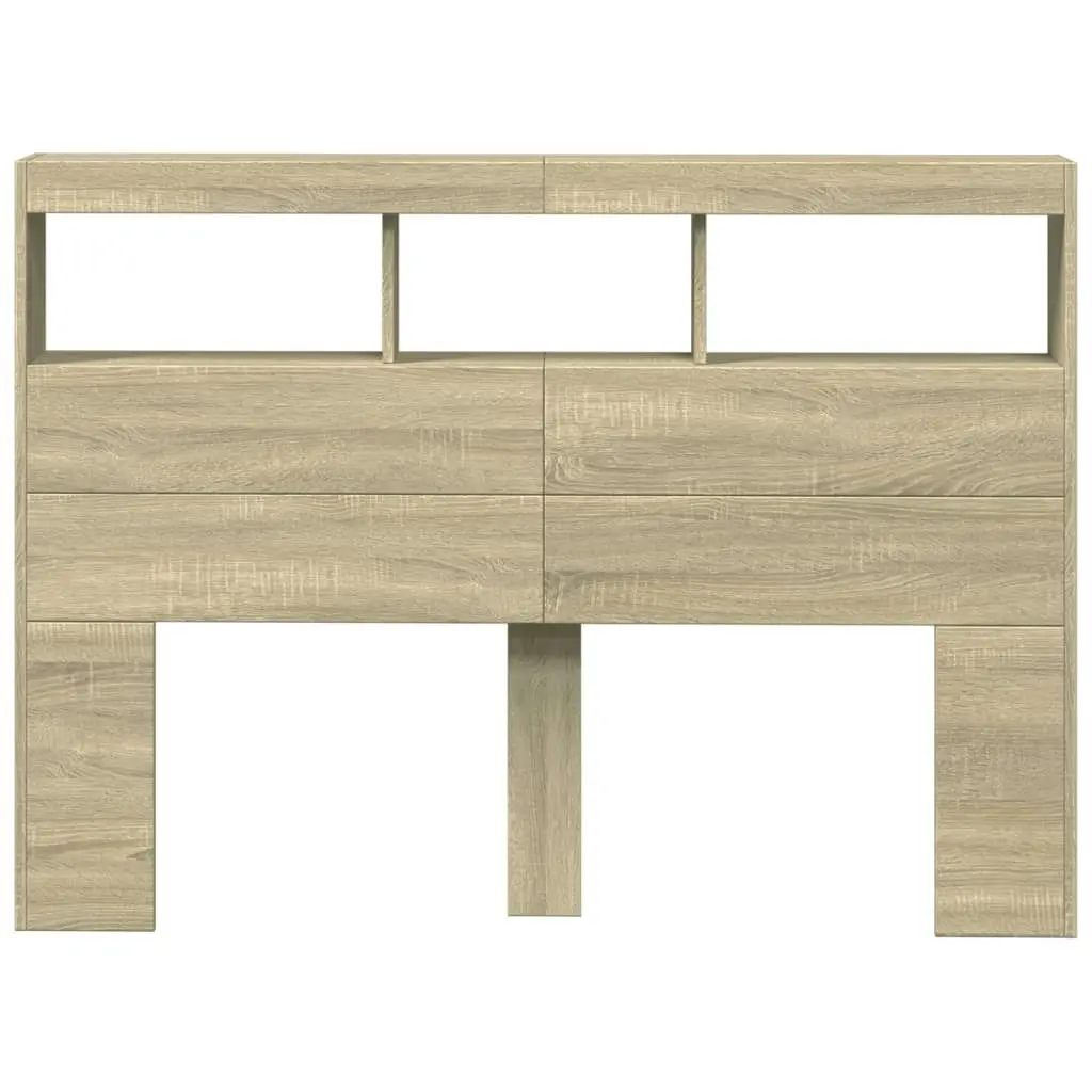 Headboard Cabinet with LED Sonoma Oak 140x17x102 cm 839198