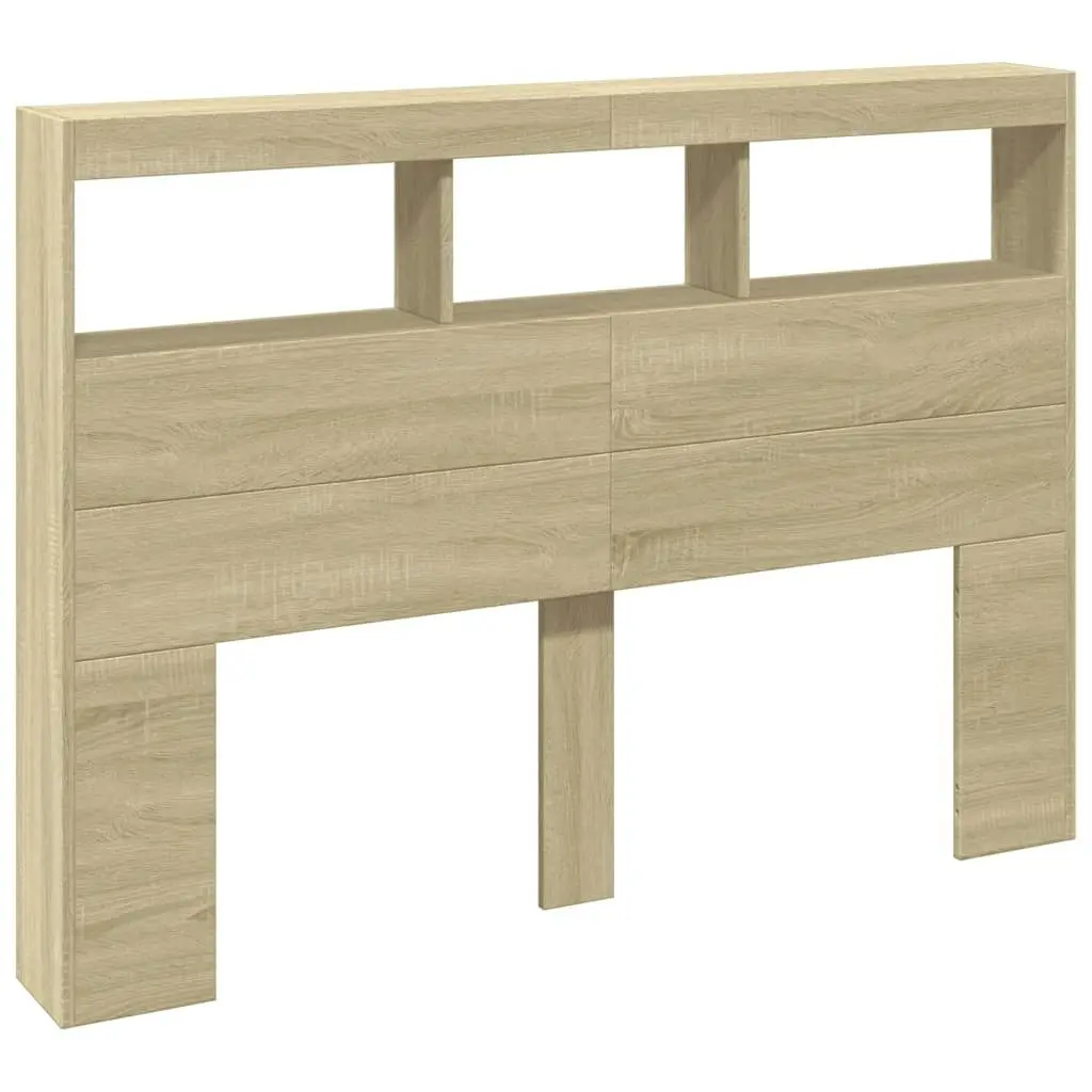 Headboard Cabinet with LED Sonoma Oak 140x17x102 cm 839198