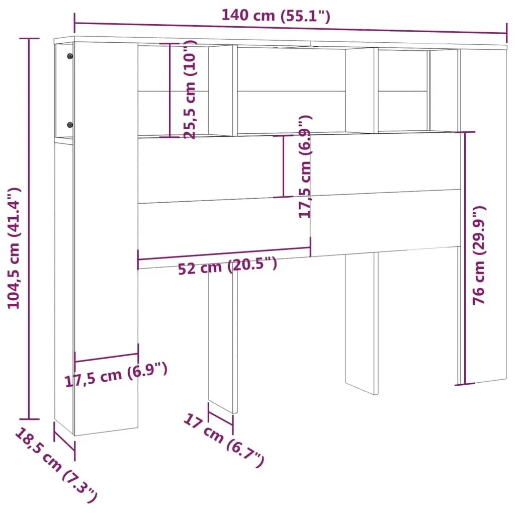 Headboard Cabinet White 140x18.5x104.5 cm 811925