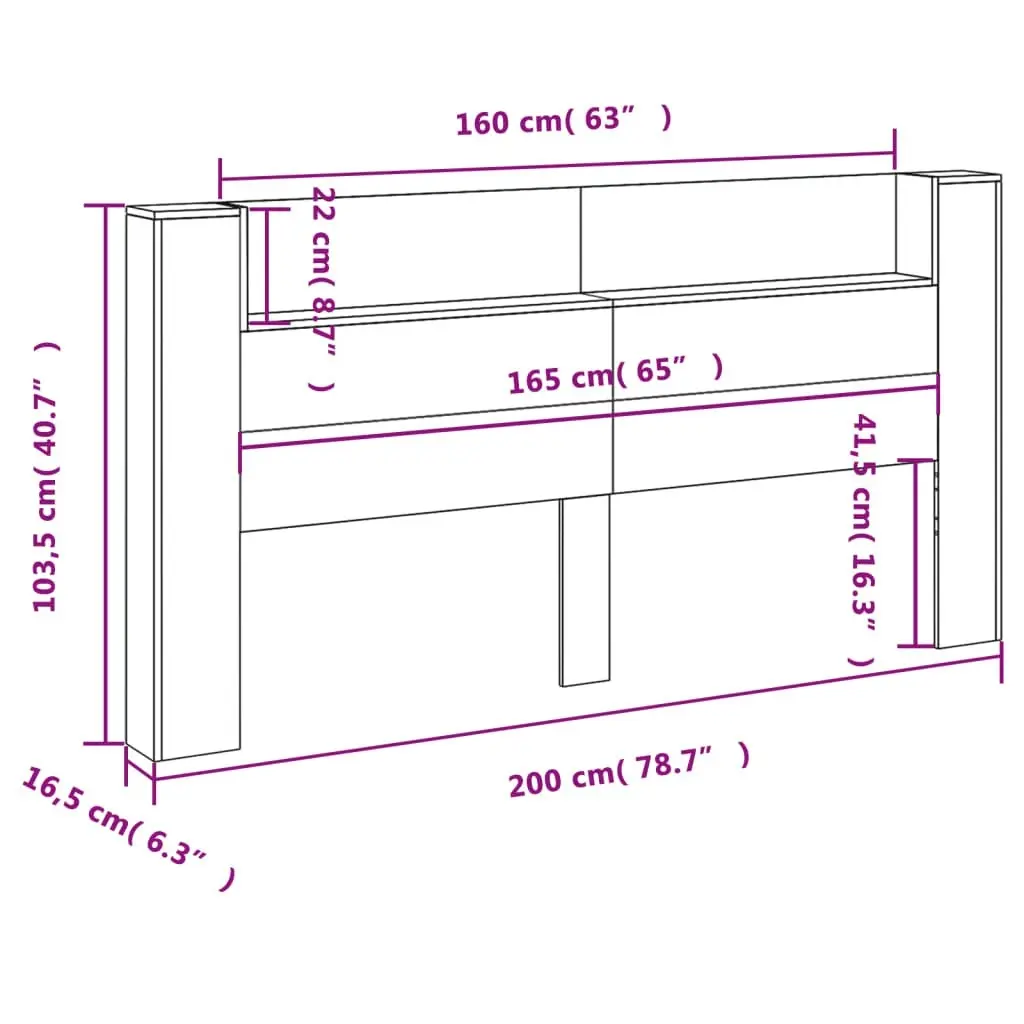 Headboard Cabinet with LED White 200x16.5x103.5 cm 839266