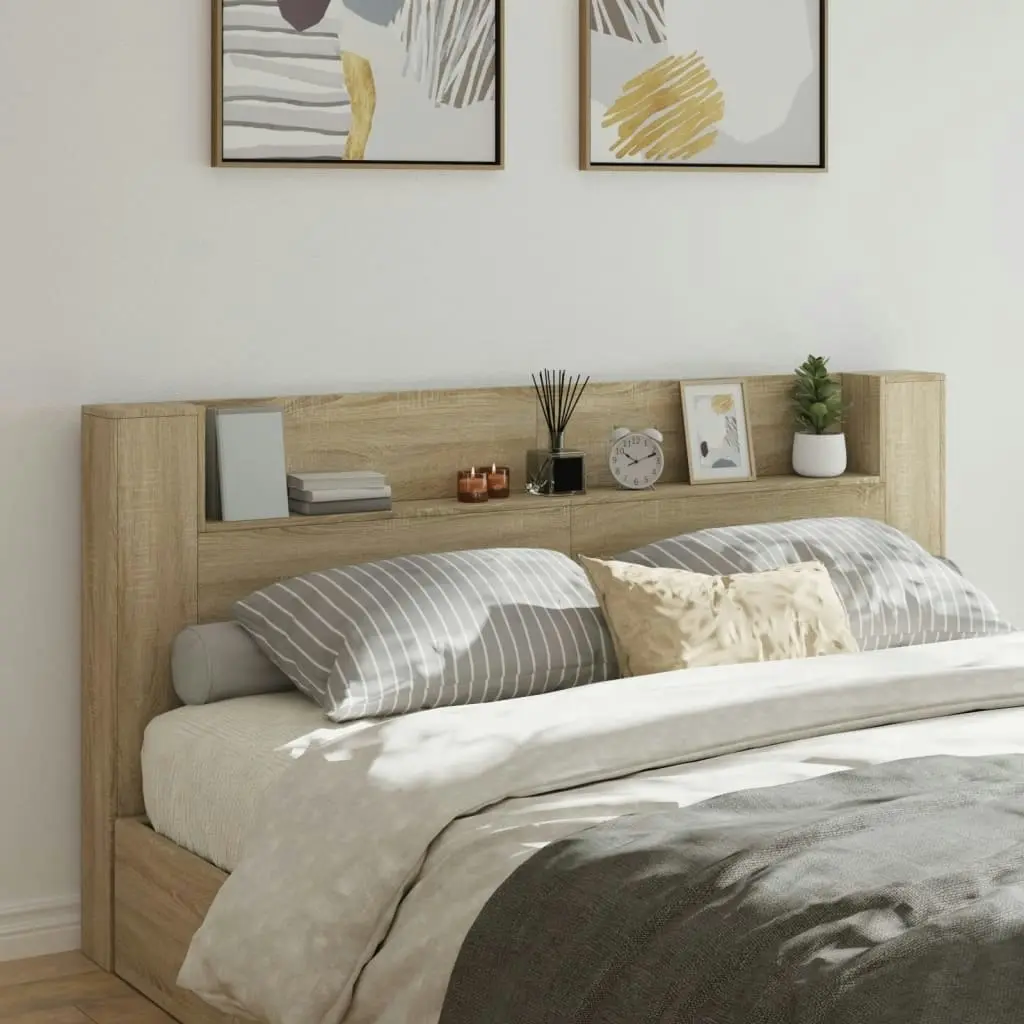 Headboard Cabinet with LED Sonoma Oak 200x16.5x103.5 cm 839268