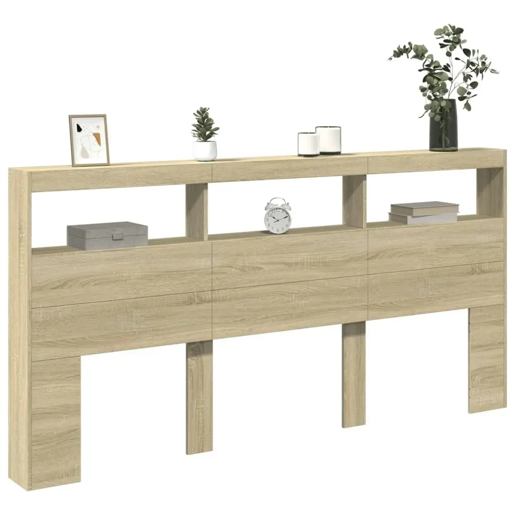 Headboard Cabinet with LED Sonoma Oak 200x17x102 cm 839219