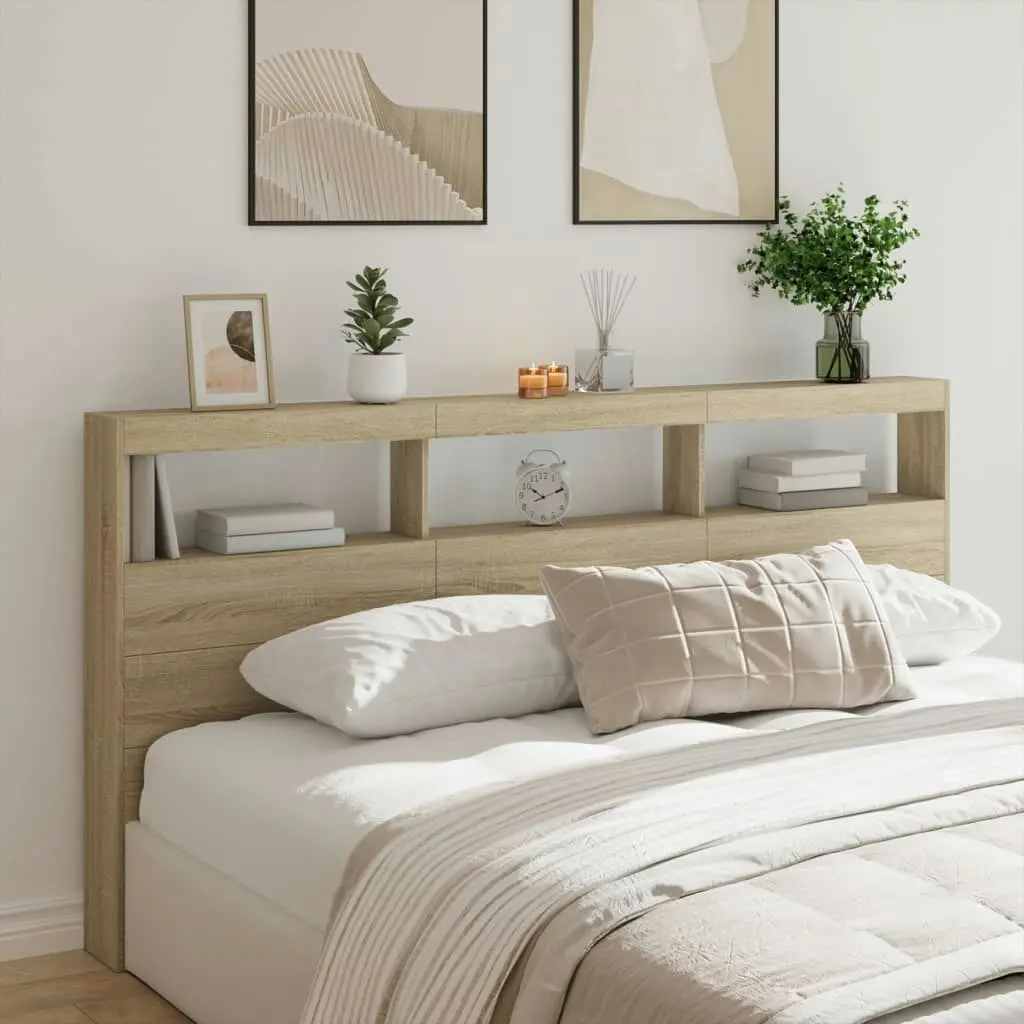 Headboard Cabinet with LED Sonoma Oak 200x17x102 cm 839219