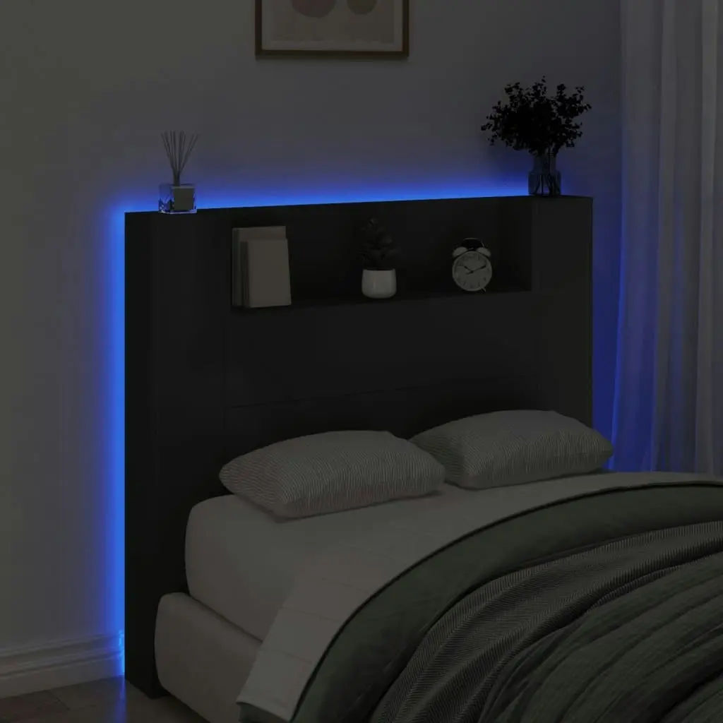 Headboard Cabinet with LED Black 120x16.5x103.5 cm 839239