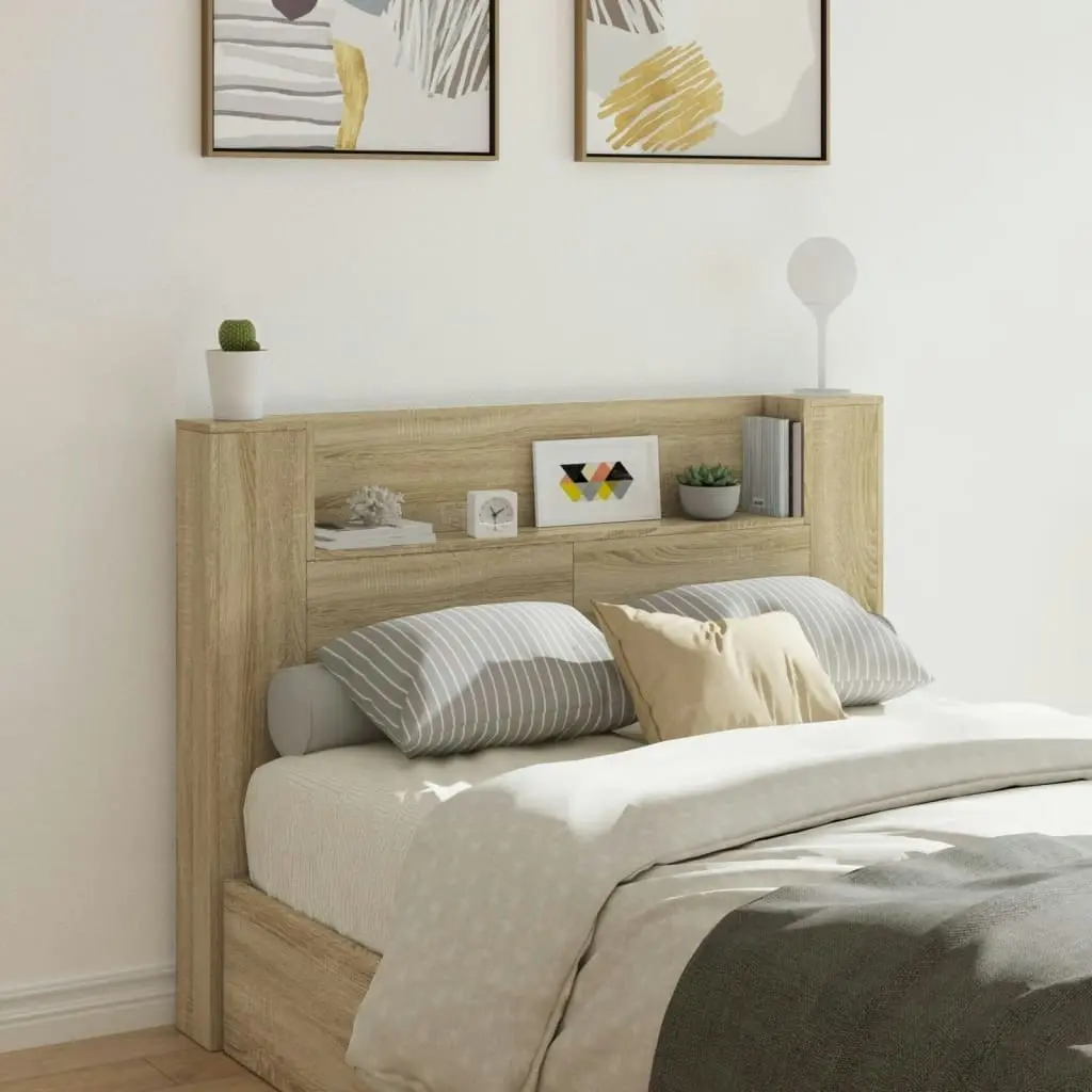 Headboard Cabinet with LED Sonoma Oak 140x16.5x103.5 cm 839247