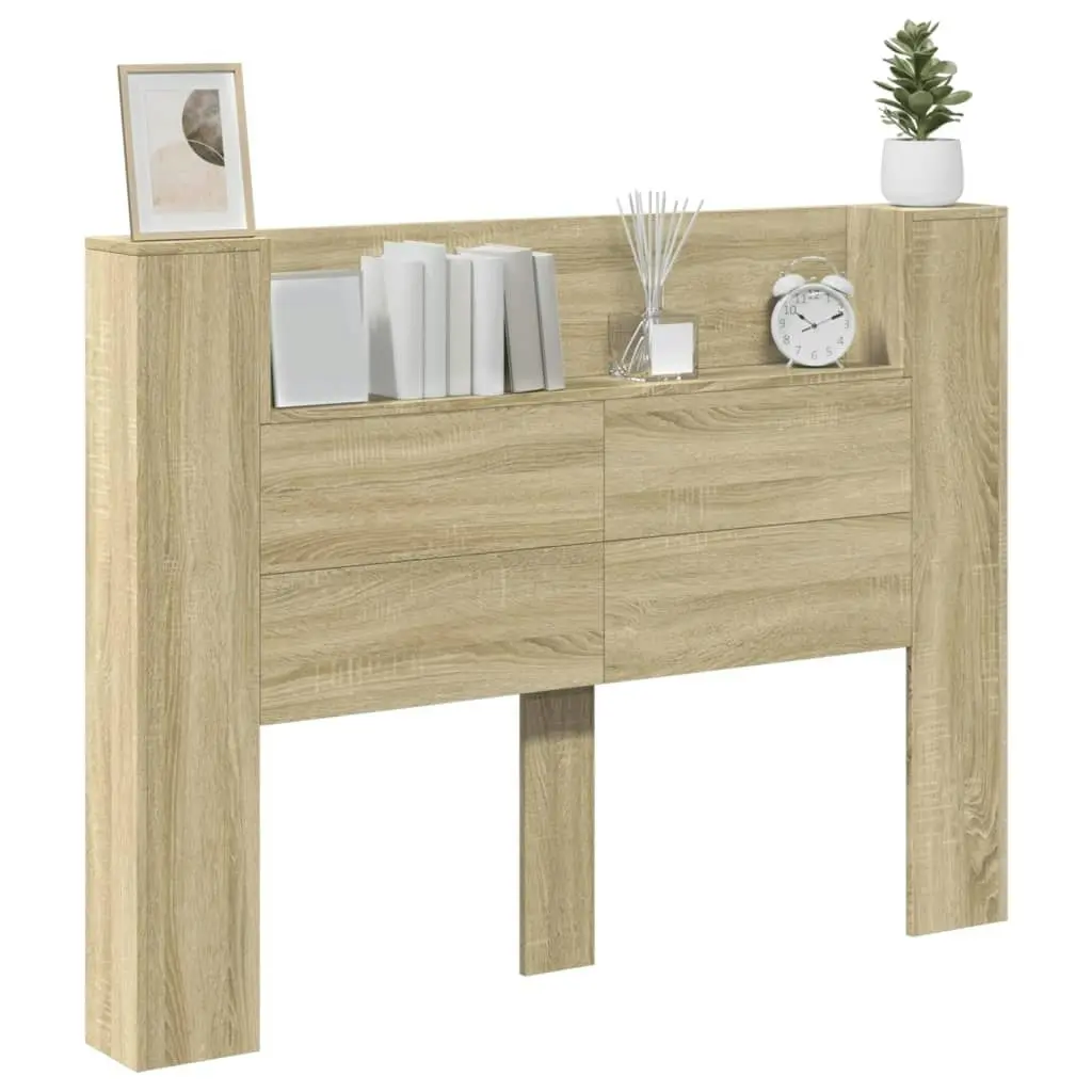 Headboard Cabinet with LED Sonoma Oak 140x16.5x103.5 cm 839247