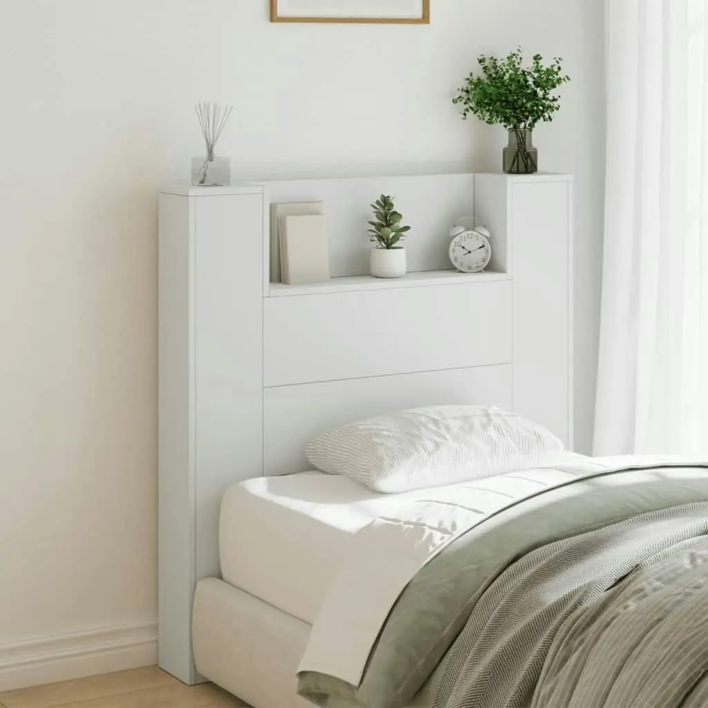 Headboard Cabinet with LED White 100x16.5x103.5 cm 839231