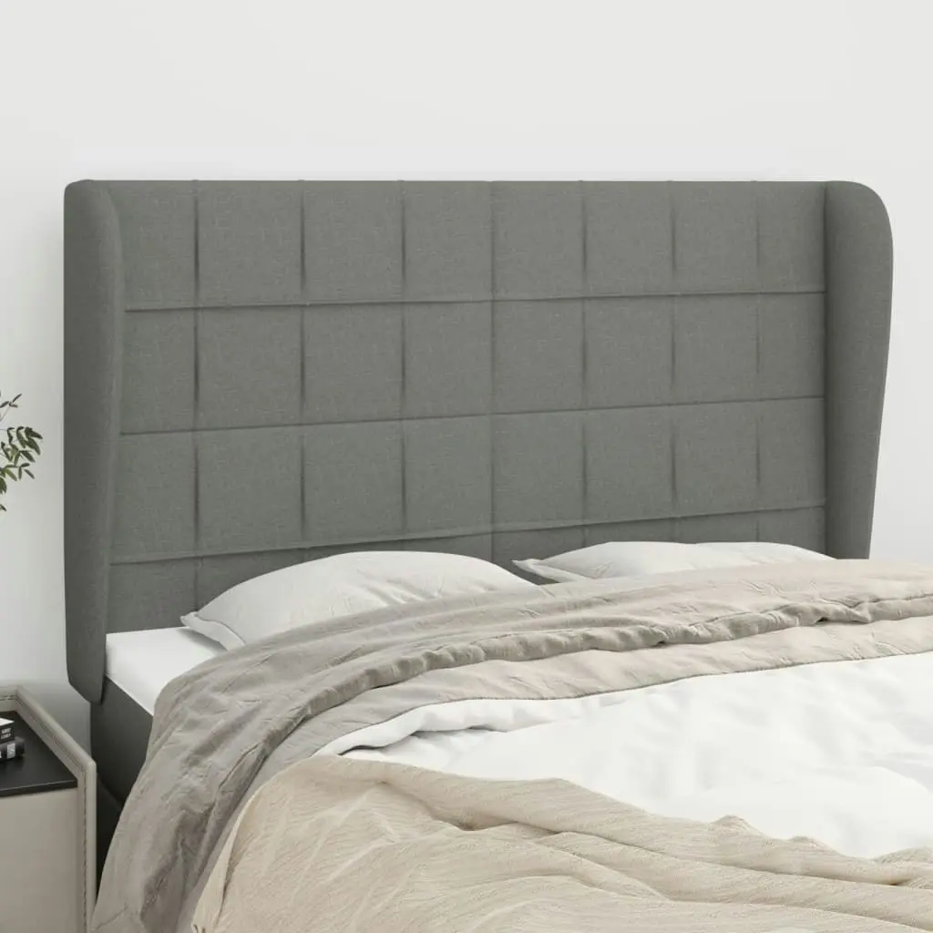 Headboard with Ears Dark Grey 147x23x118/128 cm Fabric 3117955