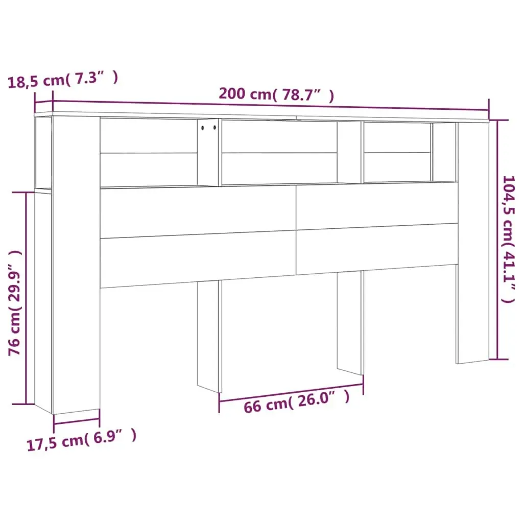 Headboard Cabinet White 200x18.5x104.5 cm 811952