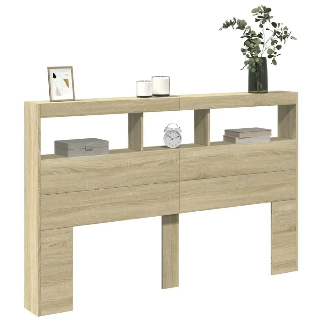 Headboard Cabinet with LED Sonoma Oak 160x17x102 cm 839205