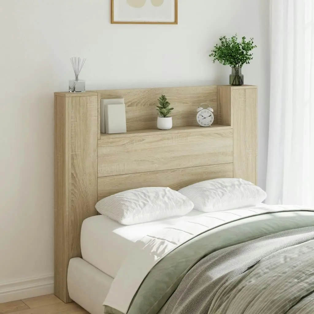 Headboard Cabinet with LED Sonoma Oak 120x16.5x103.5 cm 839240