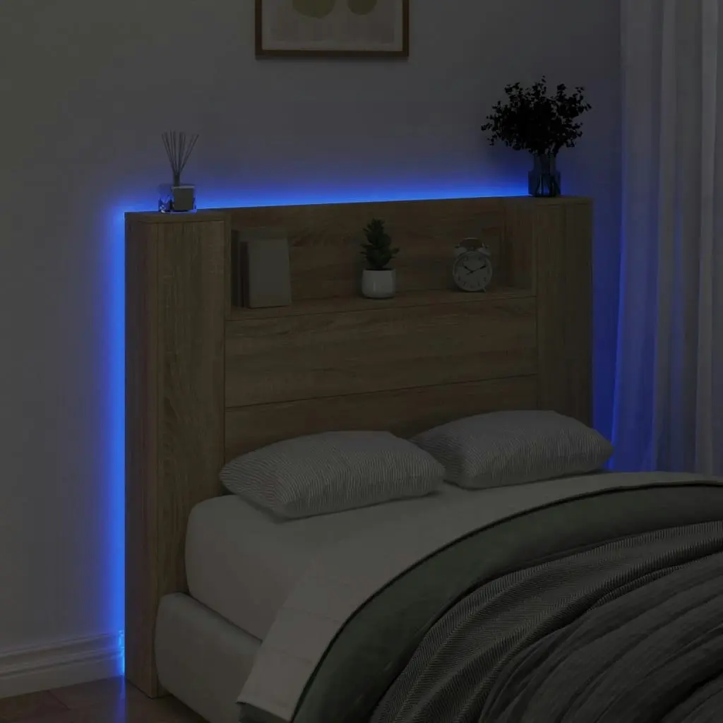 Headboard Cabinet with LED Sonoma Oak 120x16.5x103.5 cm 839240