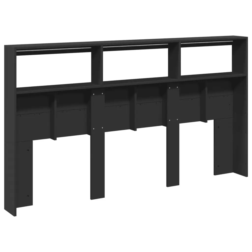 Headboard Cabinet with LED Black 180x17x102 cm 839211