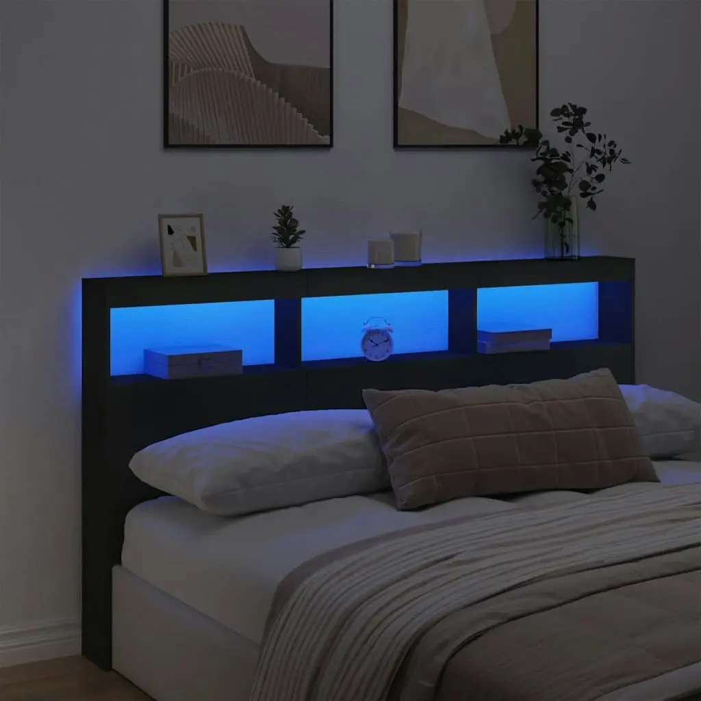 Headboard Cabinet with LED Black 180x17x102 cm 839211