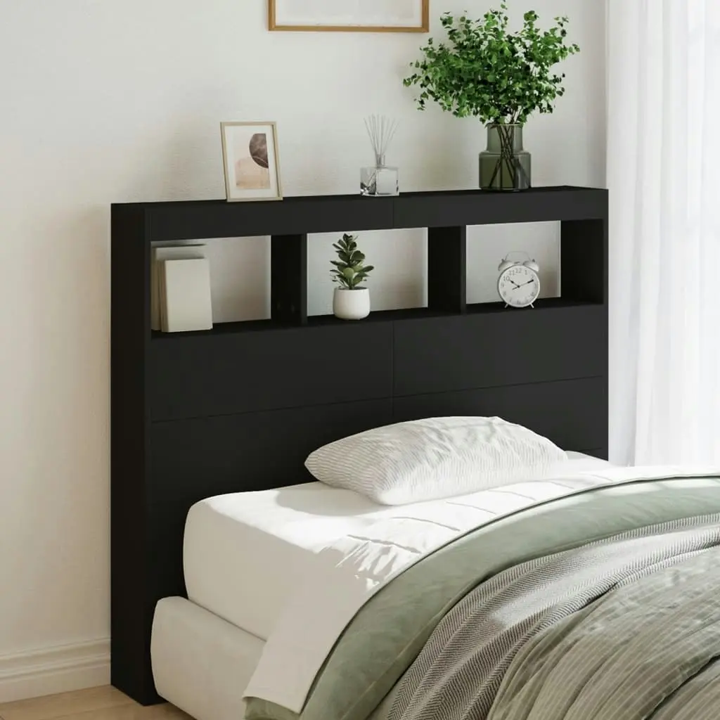 Headboard Cabinet with LED Black 120x17x102 cm 839190