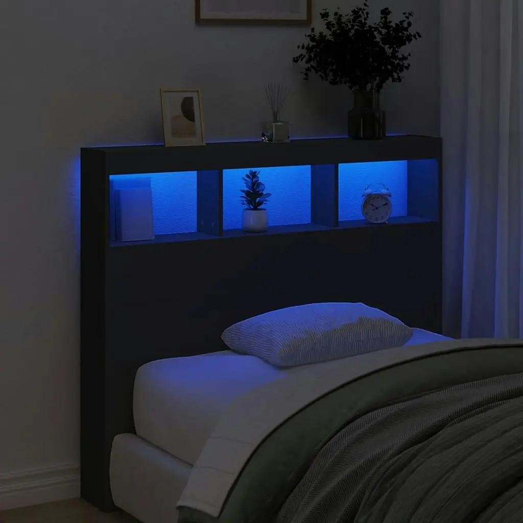 Headboard Cabinet with LED Black 120x17x102 cm 839190