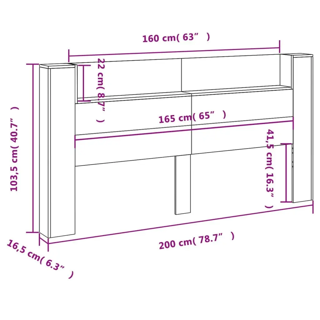 Headboard Cabinet with LED Black 200x16.5x103.5 cm 839267