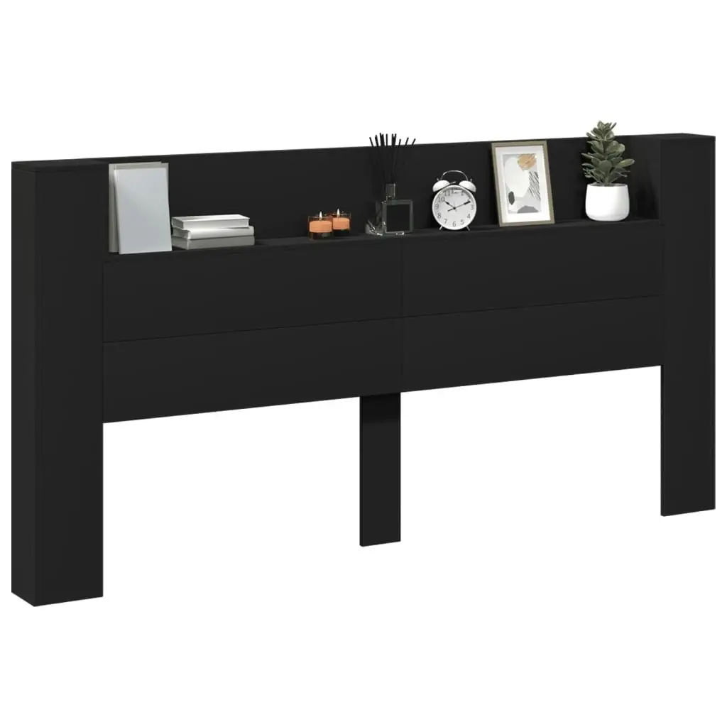 Headboard Cabinet with LED Black 200x16.5x103.5 cm 839267