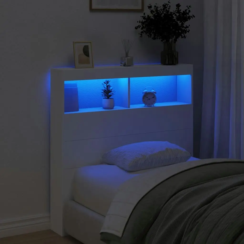 Headboard Cabinet with LED White 100x17x102 cm 839182