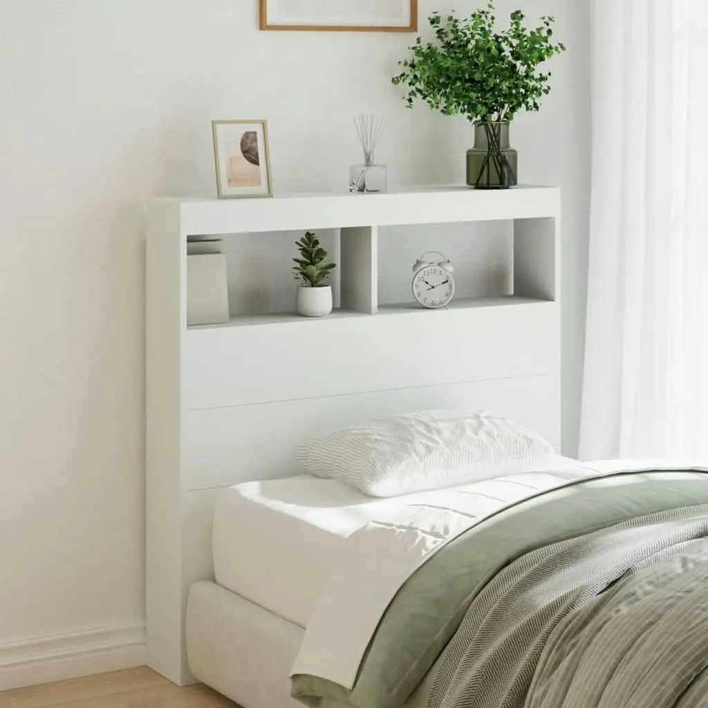 Headboard Cabinet with LED White 100x17x102 cm 839182