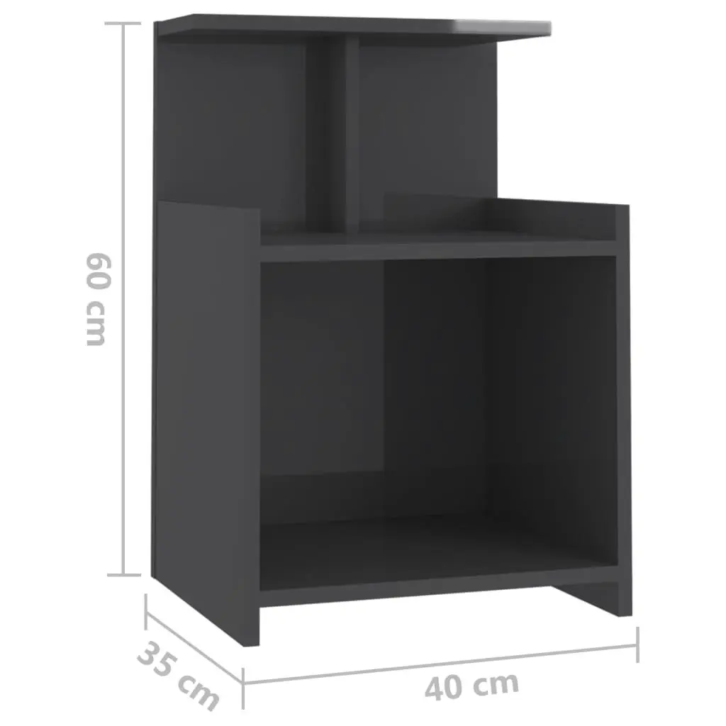 Bed Cabinet High Gloss Grey 40x35x60 cm Engineered Wood 806191