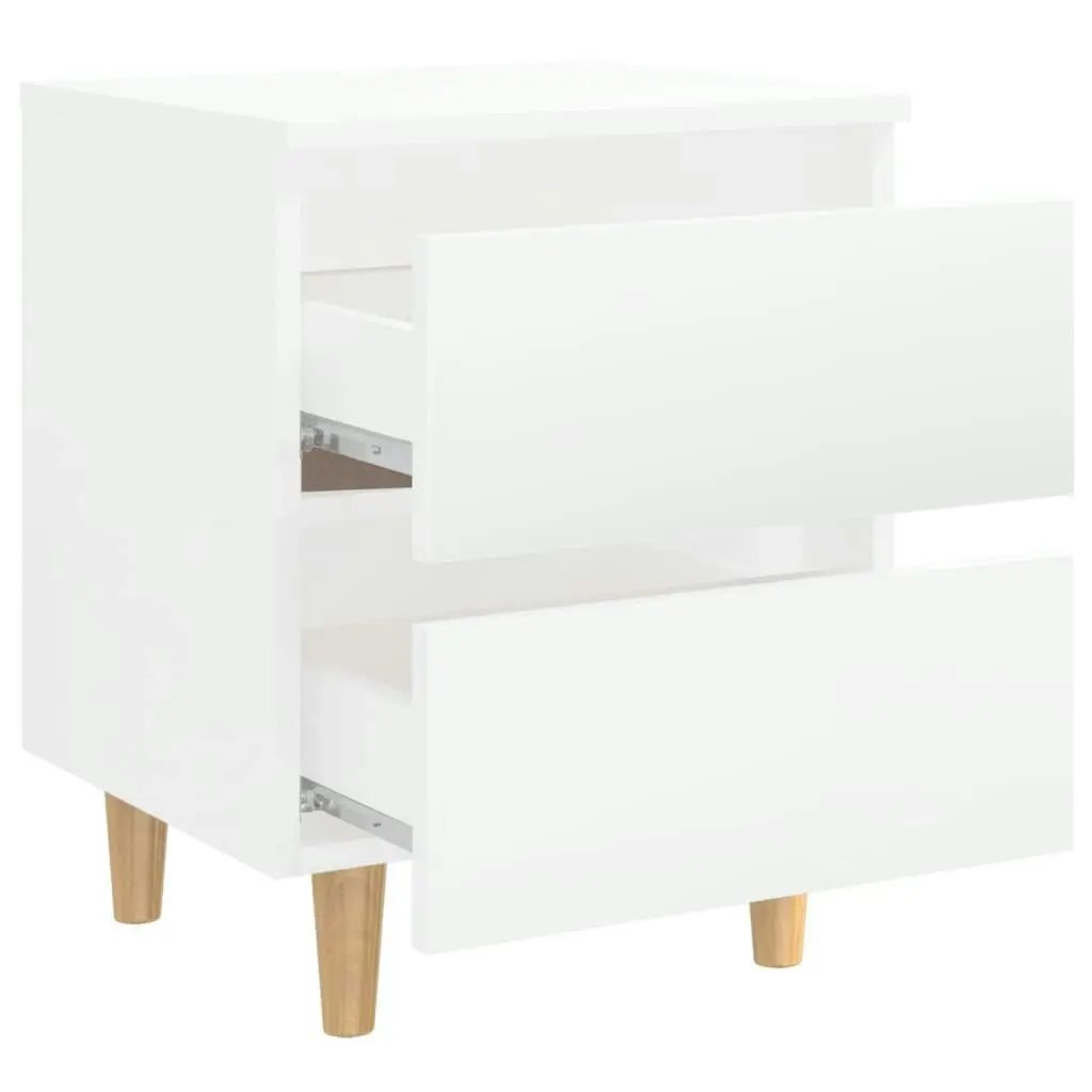 Bed Cabinet & Solid Pinewood Legs High Gloss White 40x35x50 cm 805863