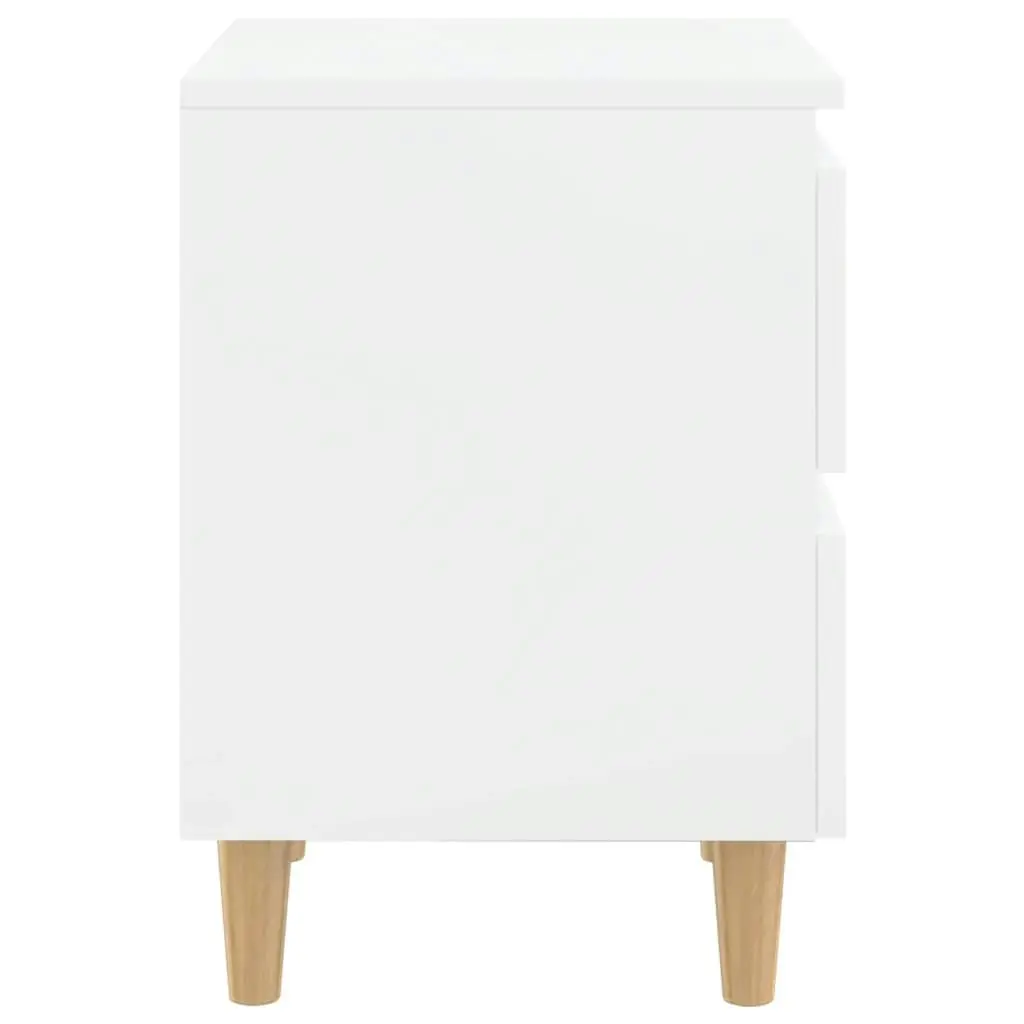 Bed Cabinet & Solid Pinewood Legs High Gloss White 40x35x50 cm 805863