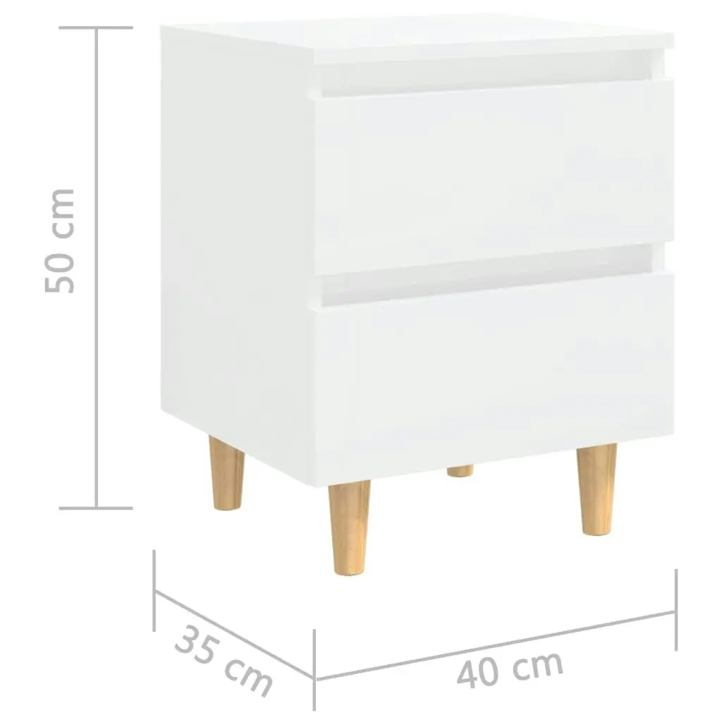 Bed Cabinet & Solid Pinewood Legs High Gloss White 40x35x50 cm 805863