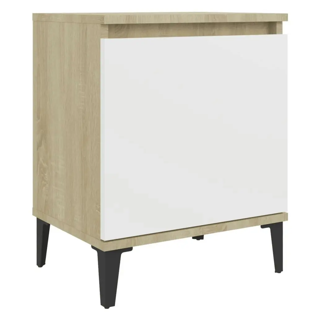 Bed Cabinet Metal Legs Sonoma Oak and White 805844