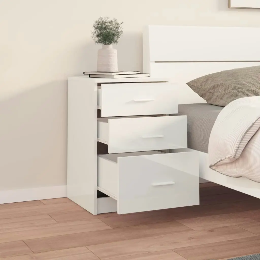 Bed Cabinet High Gloss White 40x40x63 cm Engineered Wood 808645