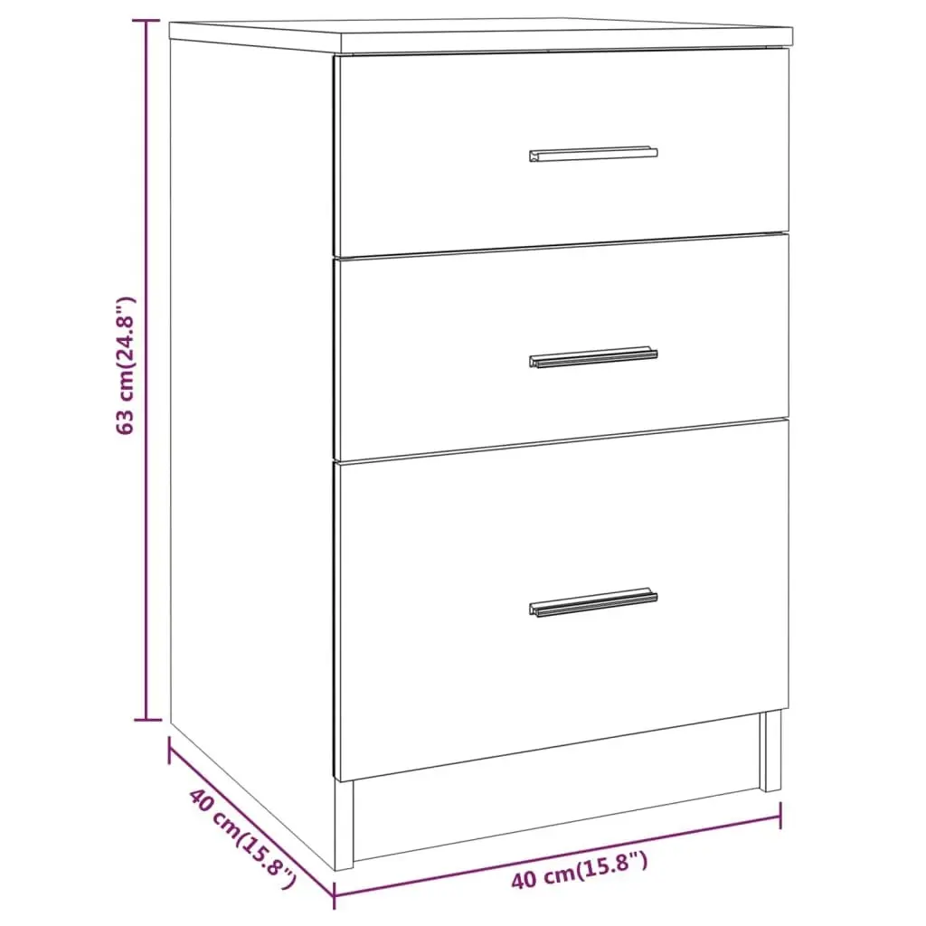 Bed Cabinet High Gloss White 40x40x63 cm Engineered Wood 808645