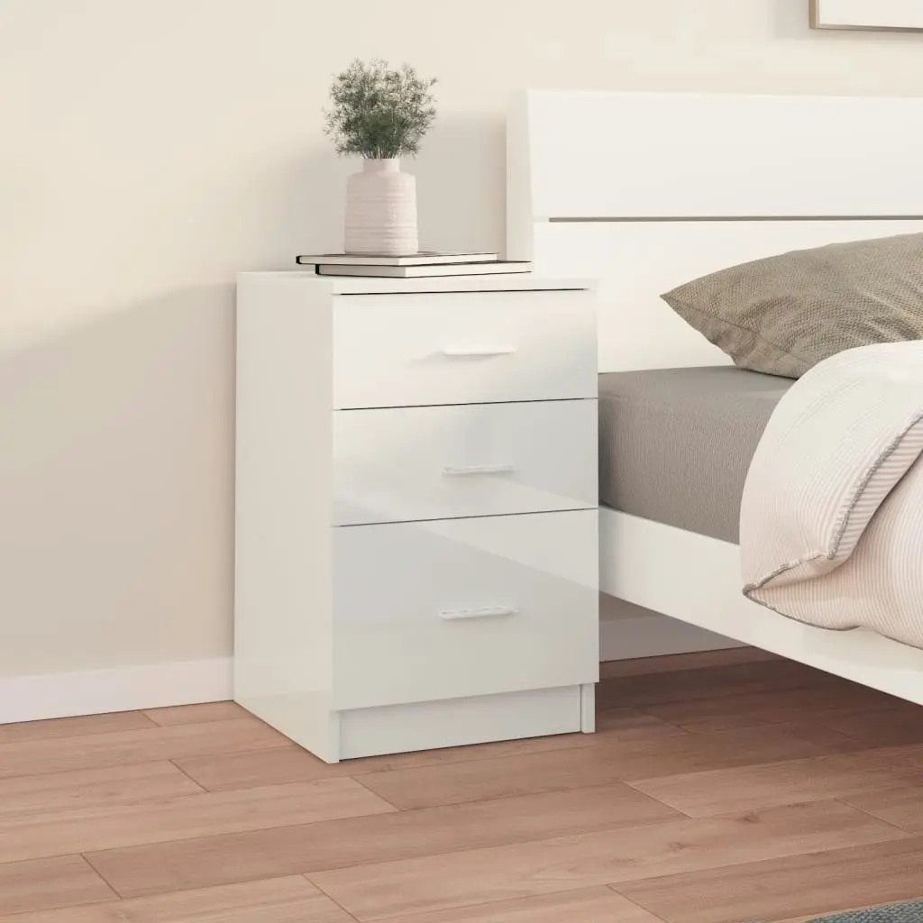 Bed Cabinet High Gloss White 40x40x63 cm Engineered Wood 808645