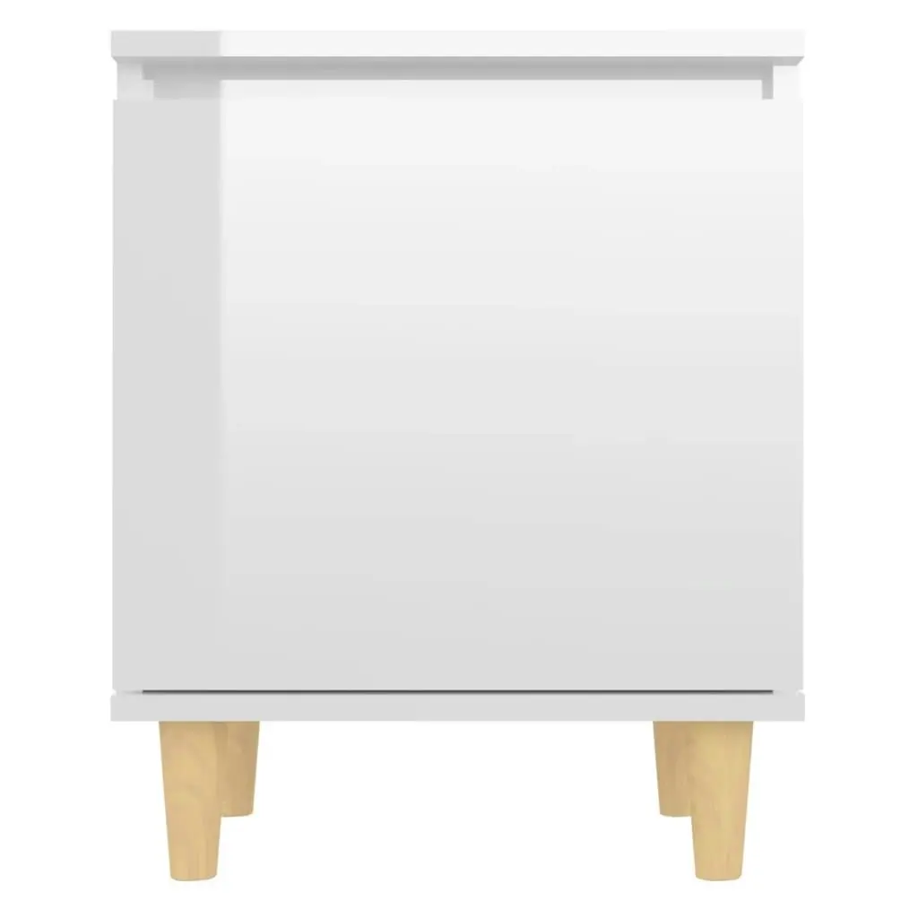 Bed Cabinet  with Solid Wood Legs High Gloss White 40x30x50cm 805827