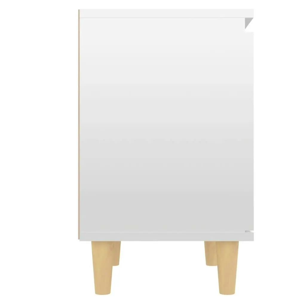 Bed Cabinet  with Solid Wood Legs High Gloss White 40x30x50cm 805827