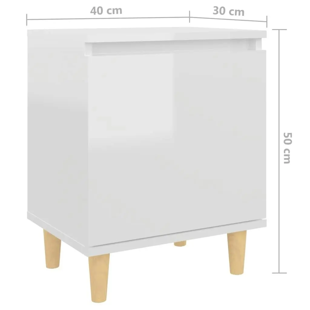 Bed Cabinet  with Solid Wood Legs High Gloss White 40x30x50cm 805827