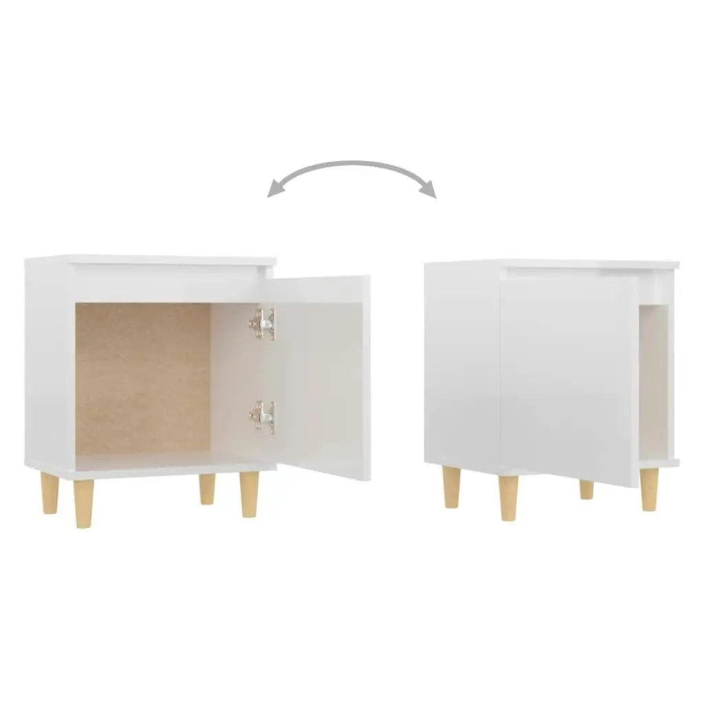 Bed Cabinet  with Solid Wood Legs High Gloss White 40x30x50cm 805827