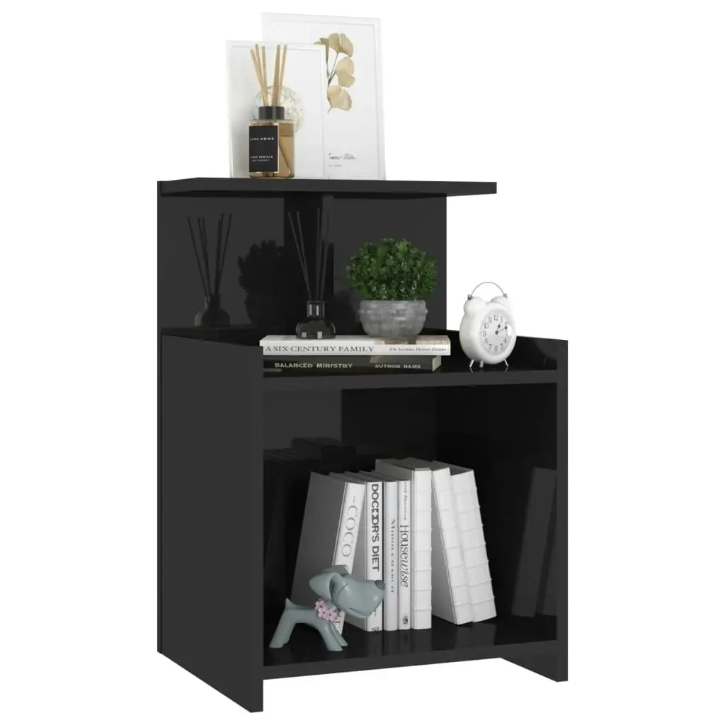 Bed Cabinet High Gloss Black 40x35x60 cm Engineered Wood 806189