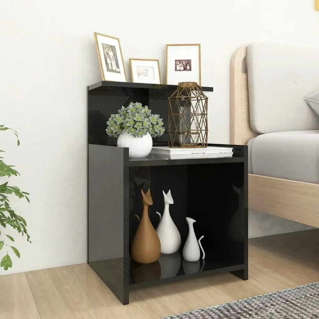 Bed Cabinet High Gloss Black 40x35x60 cm Engineered Wood 806189