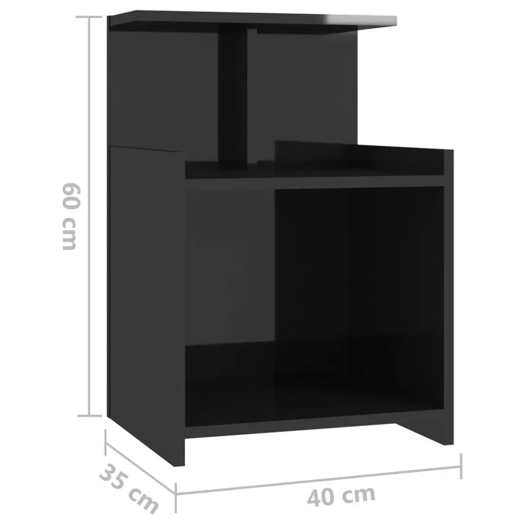 Bed Cabinet High Gloss Black 40x35x60 cm Engineered Wood 806189