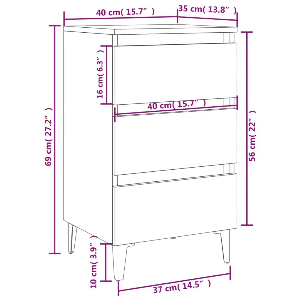 Bed Cabinet with Metal Legs 2 pcs White 40x35x69 cm 805906