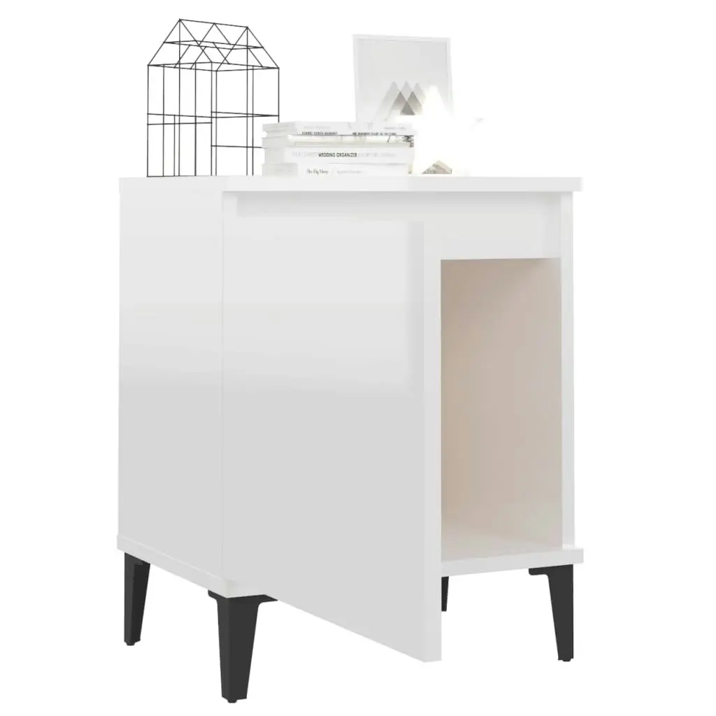 Bed Cabinet with Metal Legs High Gloss White 40x30x50 cm 805845