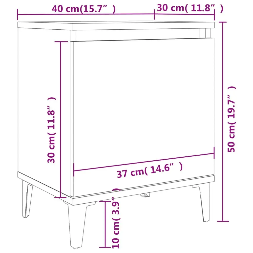 Bed Cabinet with Metal Legs High Gloss White 40x30x50 cm 805845